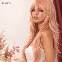CosNova Angel Devil-Inspired Long Light Peach Auburn Red Cosplay Wig - Heat Resistant Anime Wig