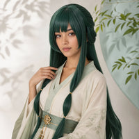 CosNova Maomao-Inspired Long Dark Green Cosplay Wig - Heat Resistant Synthetic Anime Wig