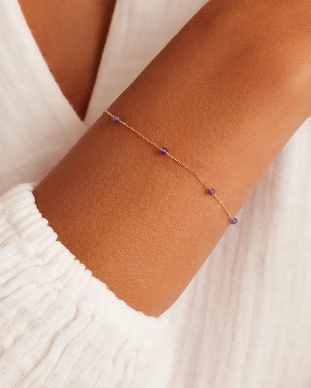 14K Gold Newport Birthstone Bracelet - Amethyst - February worn on wrist