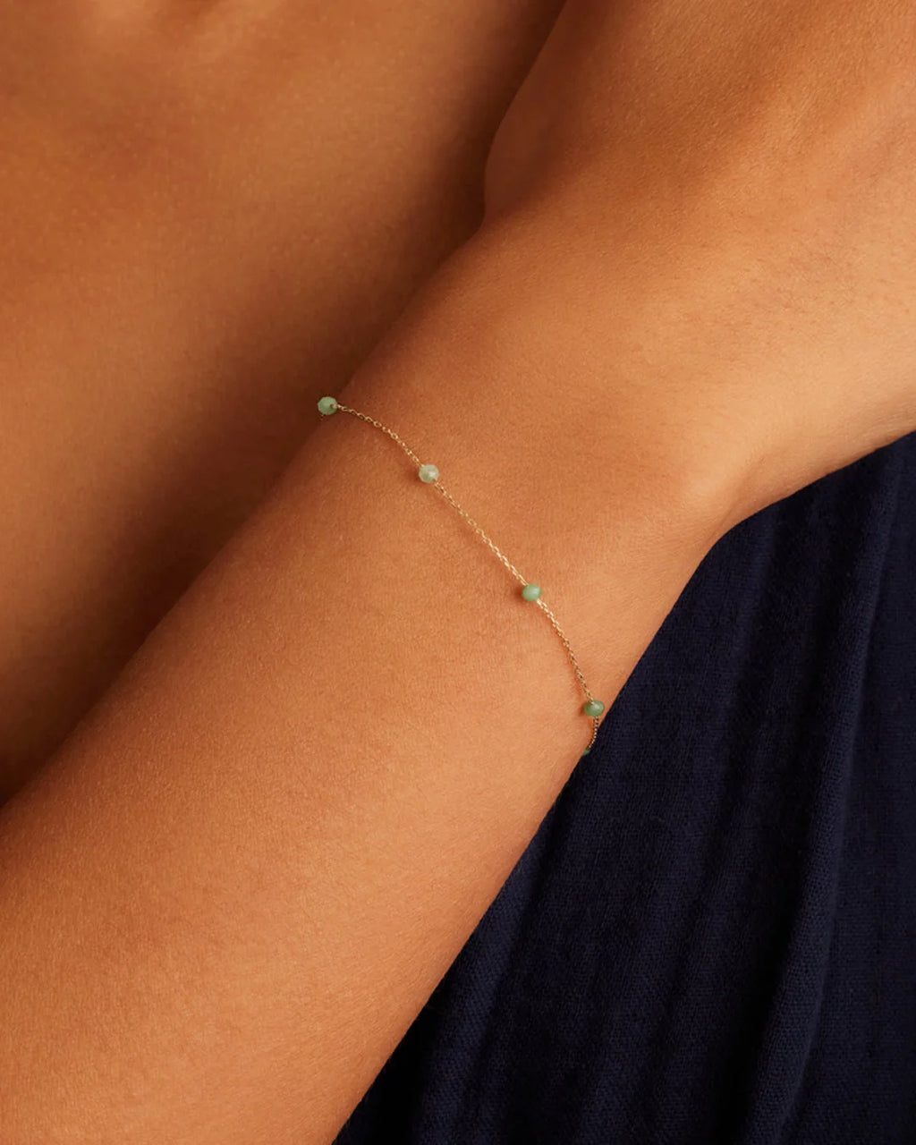 14K Gold Newport Birthstone Bracelet - Emerald - May worn on wrist