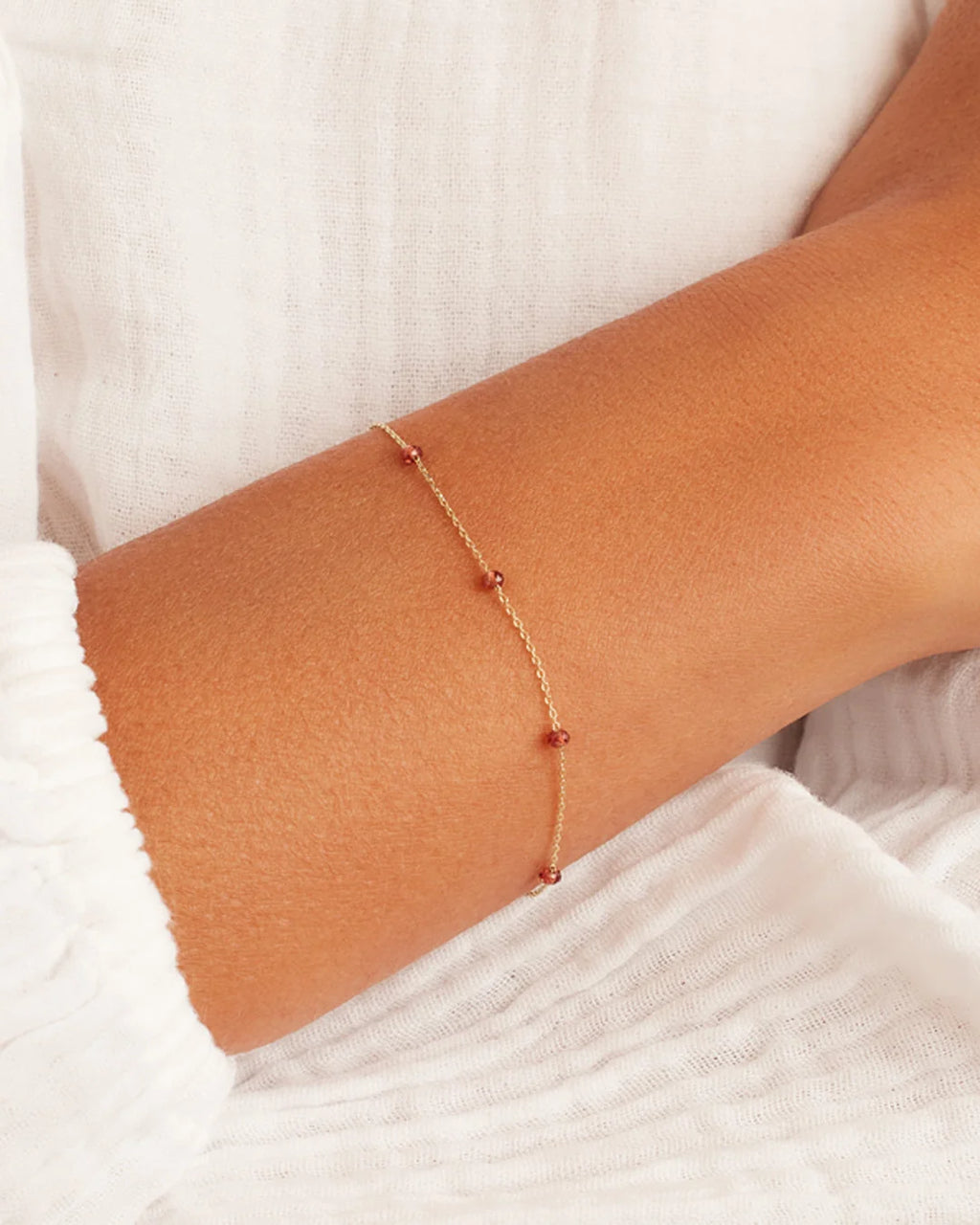14K Gold Newport Birthstone Bracelet - Garnet - January worn on wrist