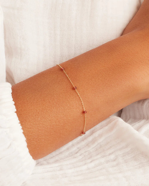 14K Gold Newport Birthstone Bracelet - Garnet - January worn on wrist