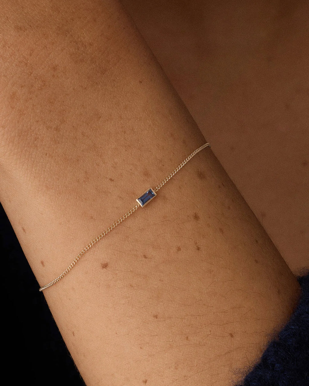 14K Gold Wilder Birthstone Bracelet - Blue Sapphire - September worn on wrist