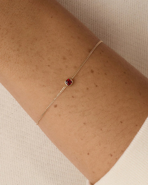 14K Gold Wilder Birthstone Bracelet - Garnet - January worn on wrist