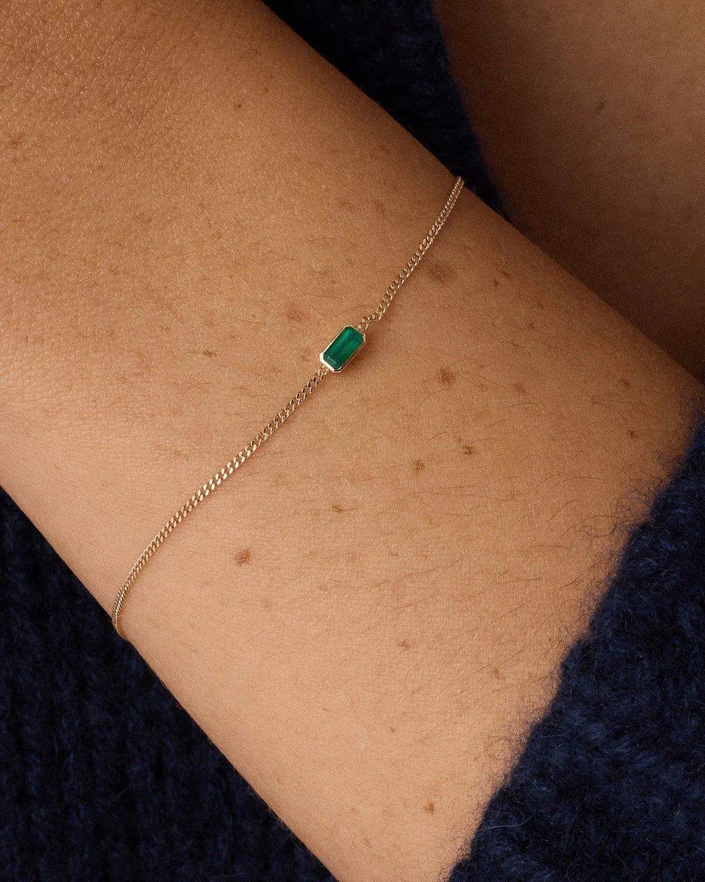 14K Gold Wilder Birthstone Bracelet - Green Agate - May worn on wrist