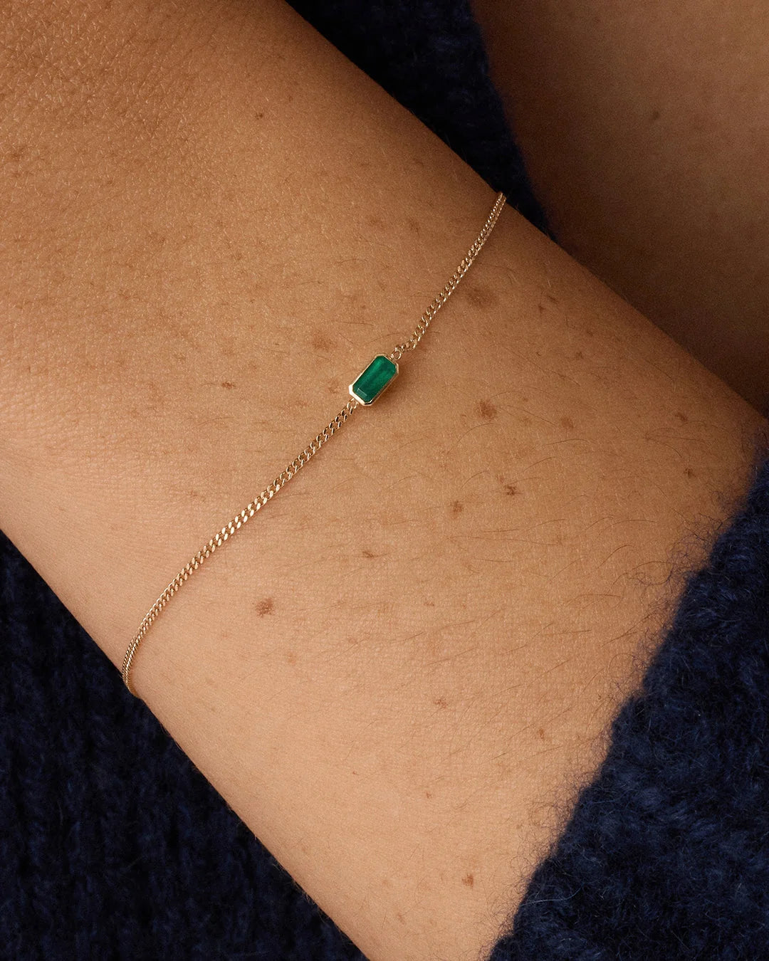 14K Gold Wilder Birthstone Bracelet - Green Agate - May worn on wrist
