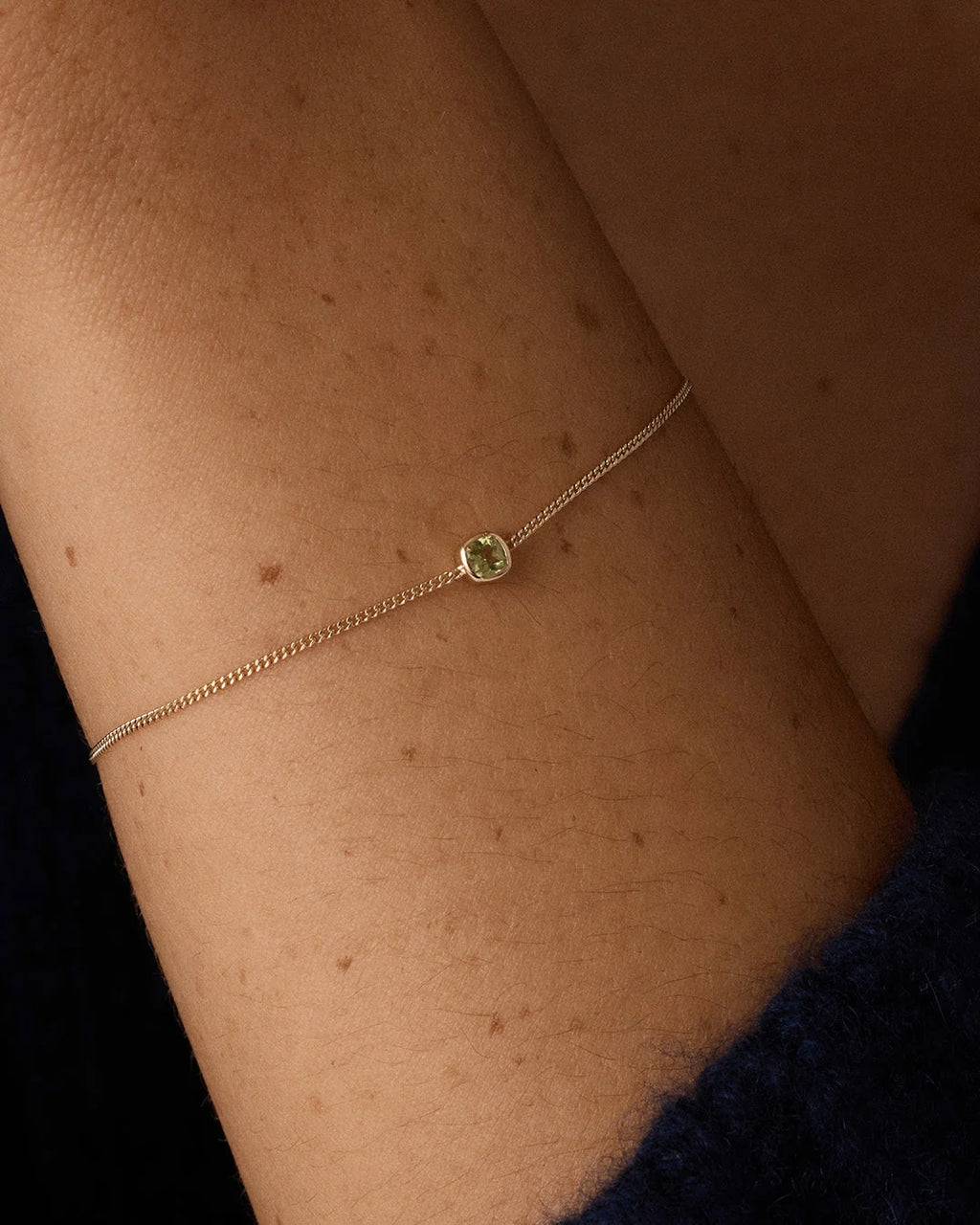 14K Gold Wilder Birthstone Bracelet - Peridot - August worn on wrist