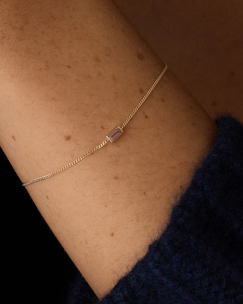 14K Gold Wilder Birthstone Bracelet - Pink Tourmaline - October worn on wrist