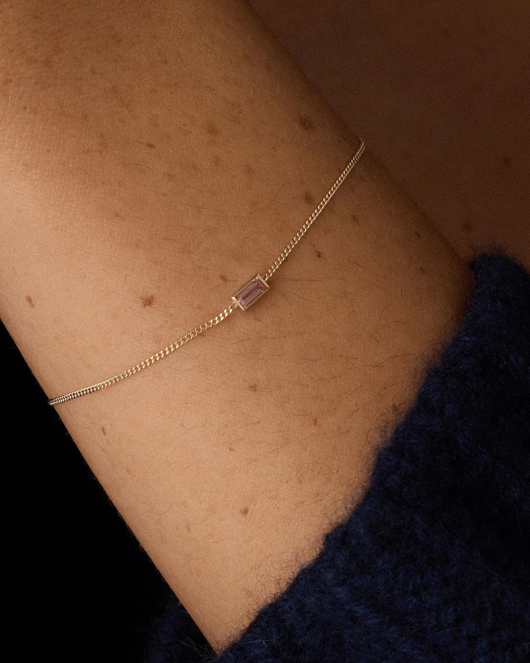 14K Gold Wilder Birthstone Bracelet - Pink Tourmaline - October worn on wrist