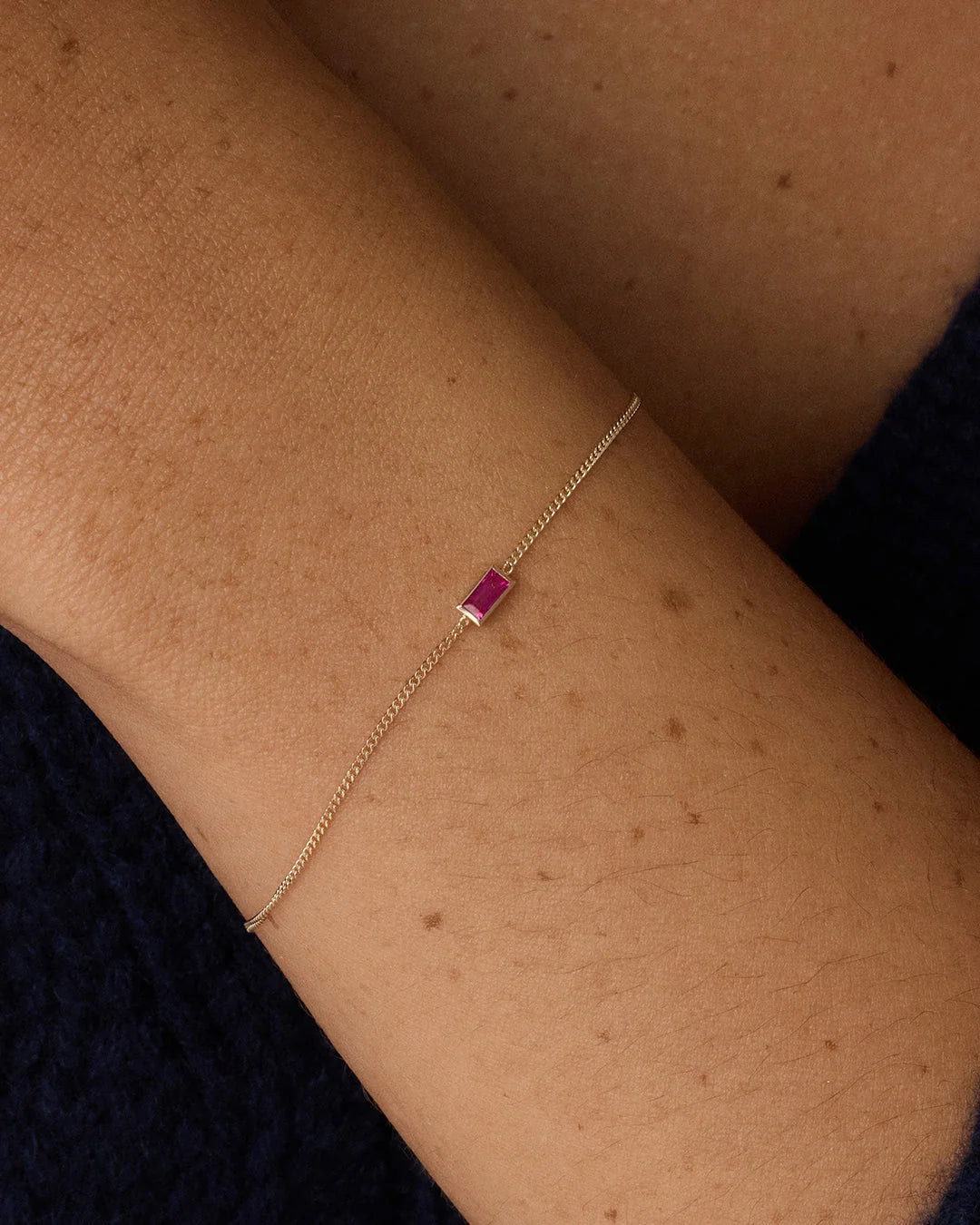 14K Gold Wilder Birthstone Bracelet - Ruby - July worn on wrist