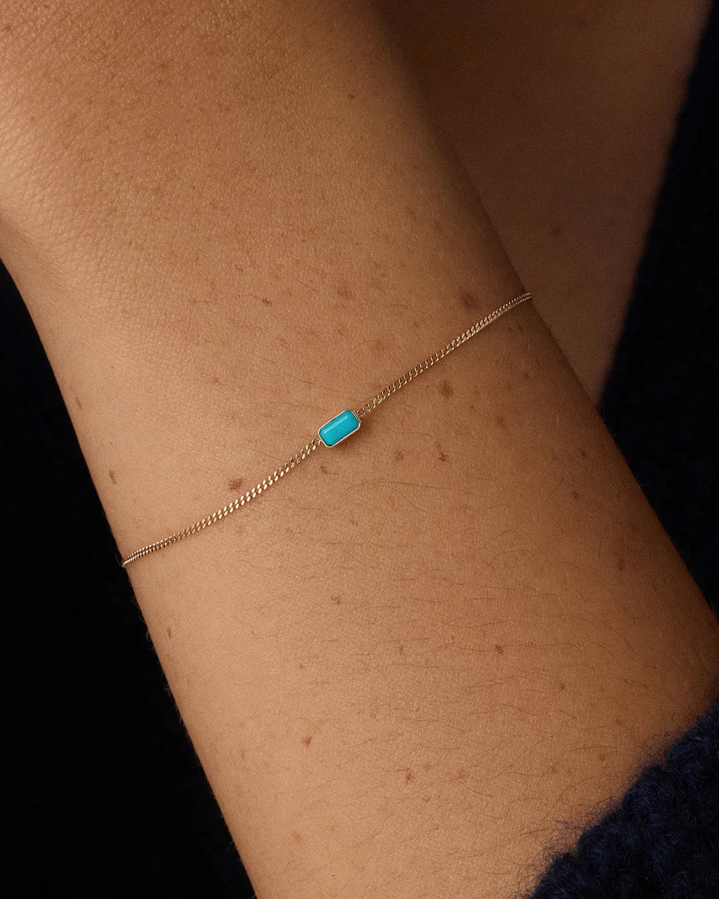 14K Gold Wilder Birthstone Bracelet - Turquoise - December worn on wrist