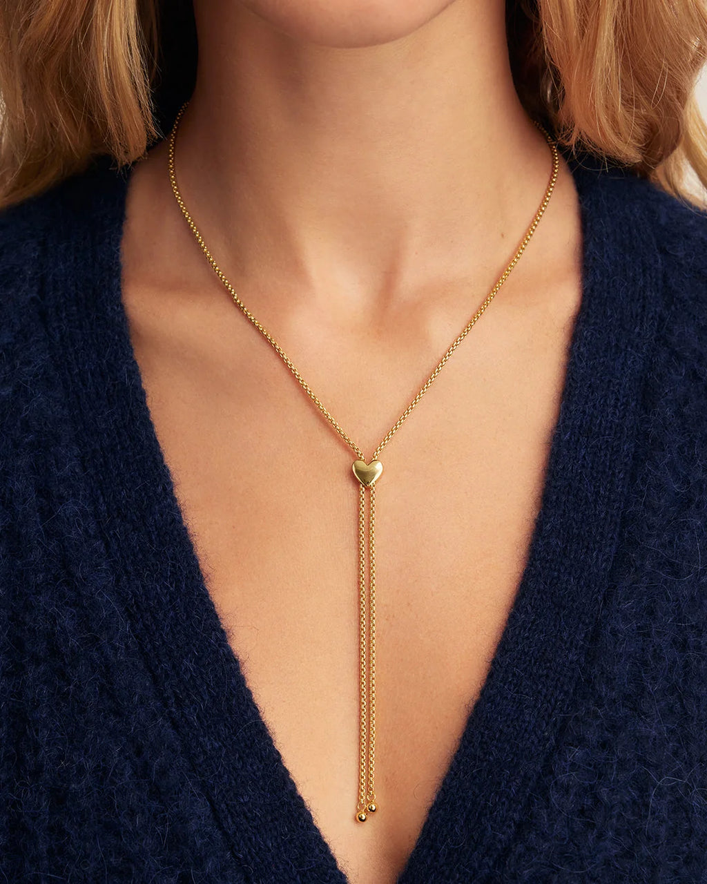 Bella Heart Bolo Necklace worn close up