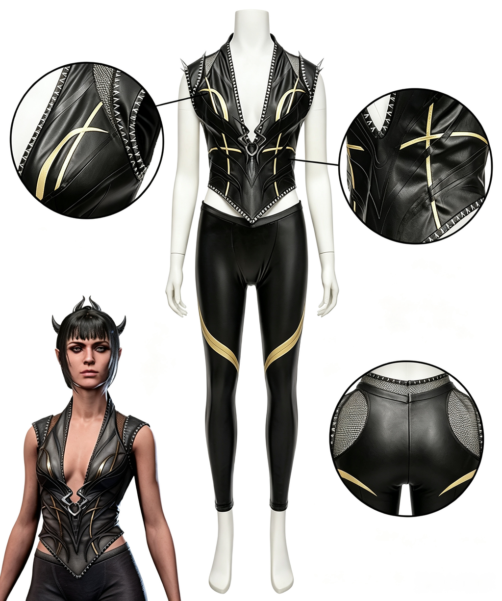 CosNova black and gold cosplay top and pants construction overview