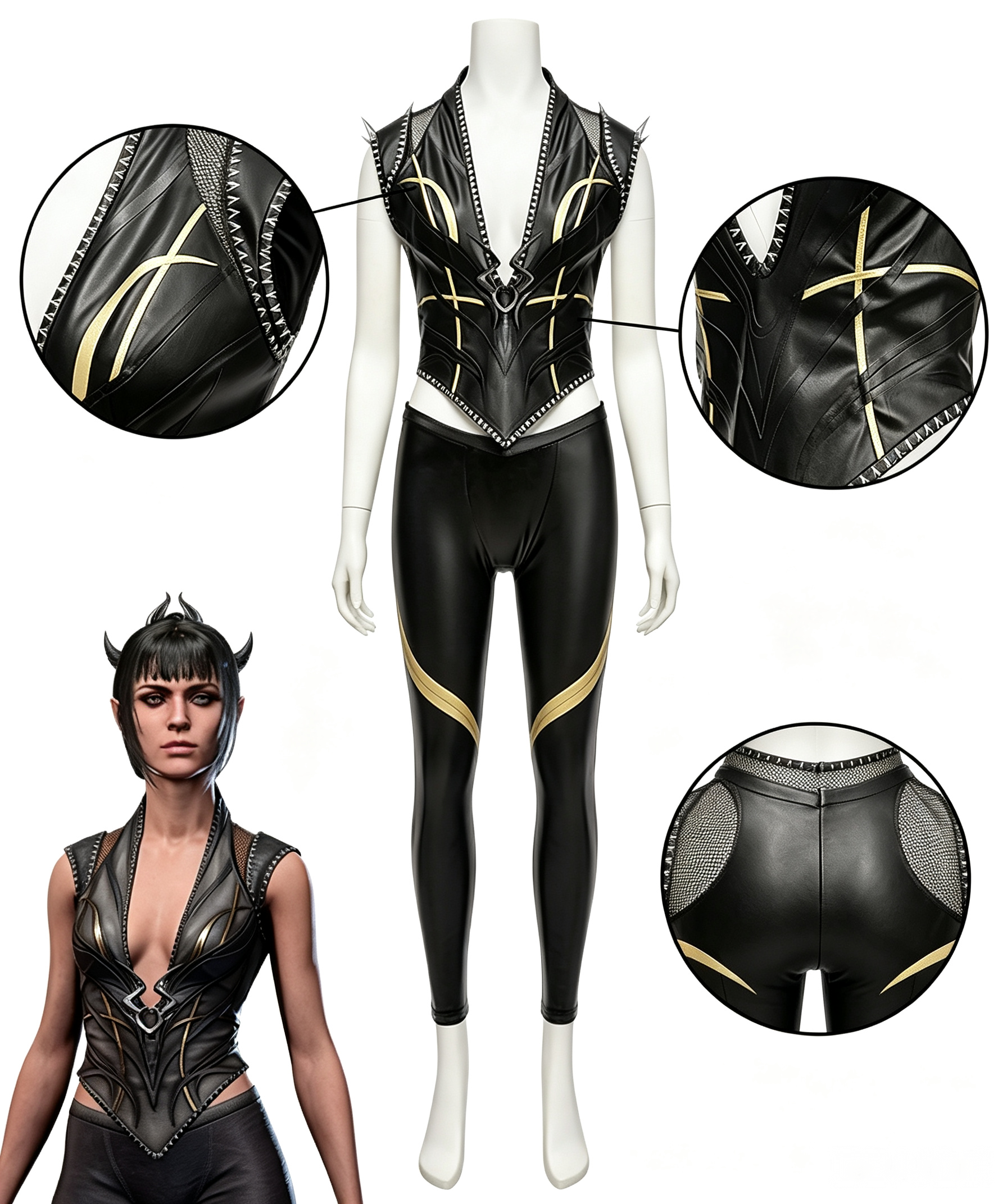 CosNova black and gold cosplay top and pants construction overview