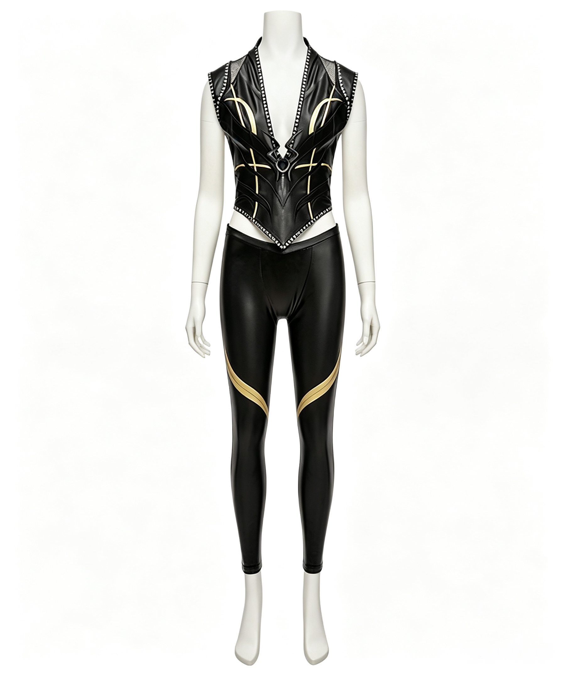 CosNova black and gold cosplay costume full set on mannequin