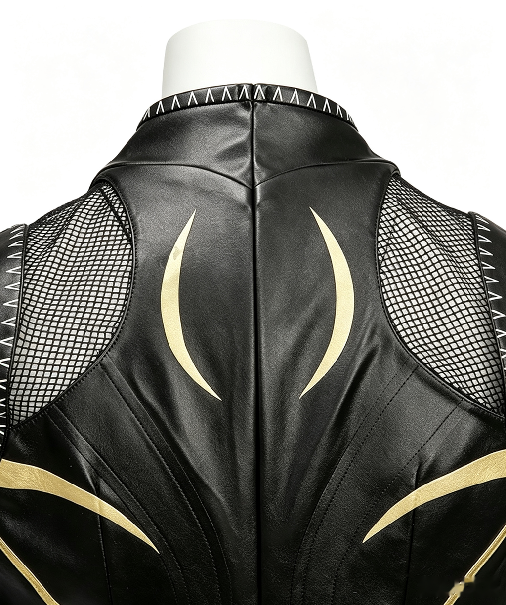 CosNova black faux leather cosplay top back and mesh detail