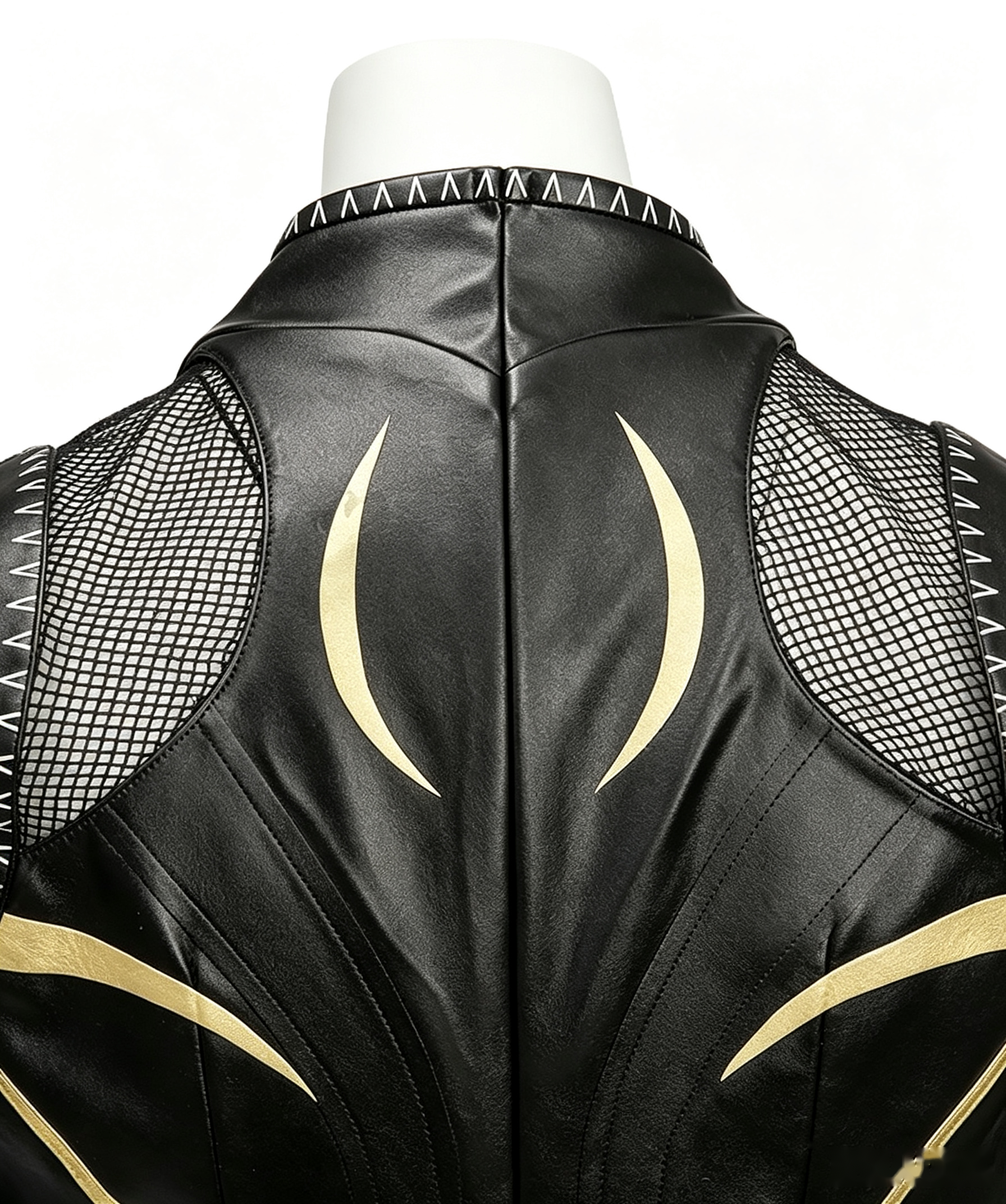 CosNova black faux leather cosplay top back and mesh detail