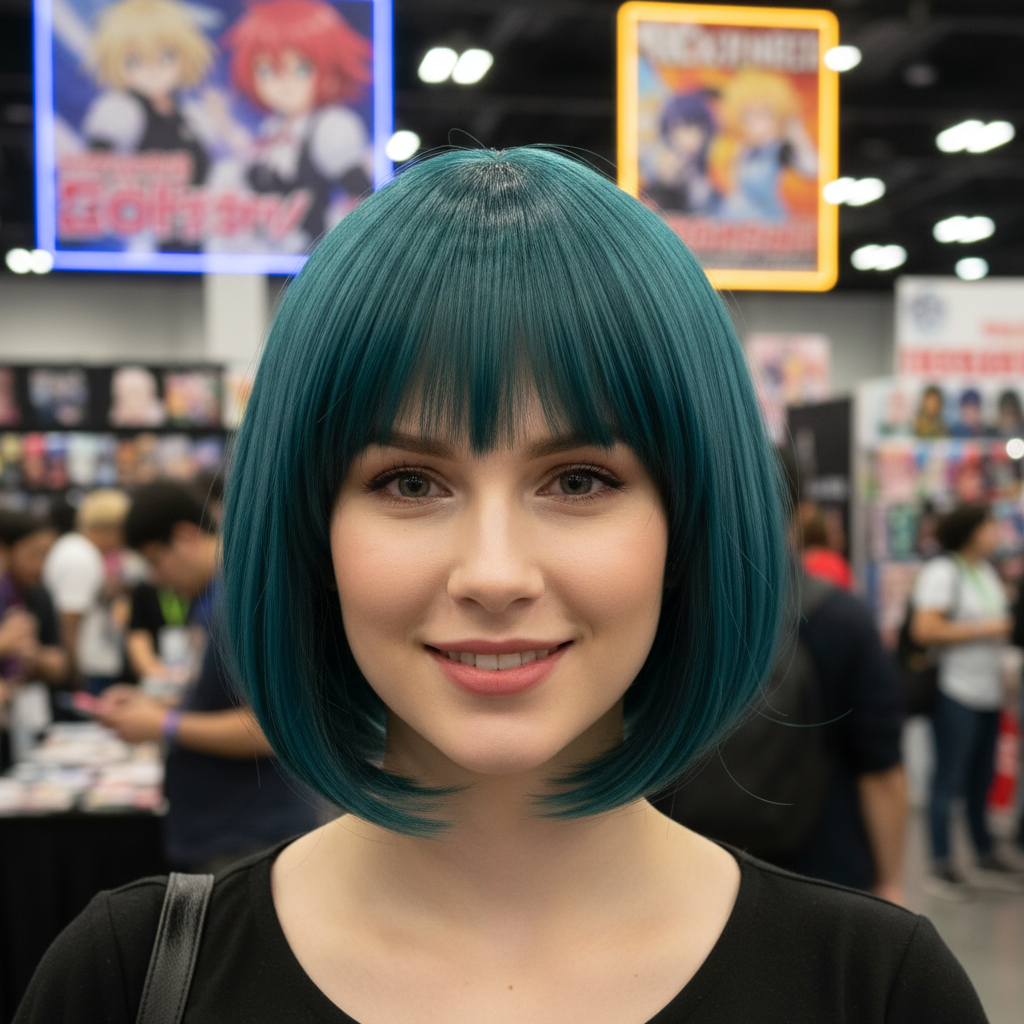 Teal Short Bob Cosplay Wig model1