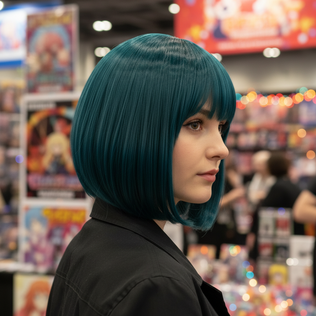 Teal Short Bob Cosplay Wig model2