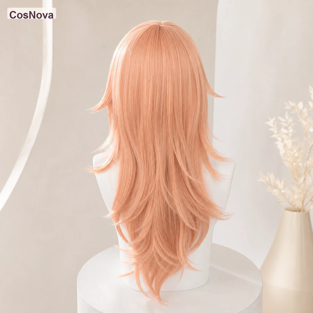 CosNova Type 1 Light Peach long layered cosplay wig back view with feathered ends