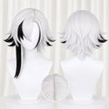 CosNova Short Hair white black mix cosplay wig front and back mannequin view with crown detail