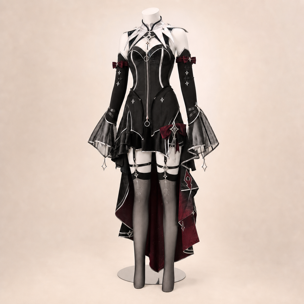CosNova black silver celestial cosplay costume warm white studio hero view