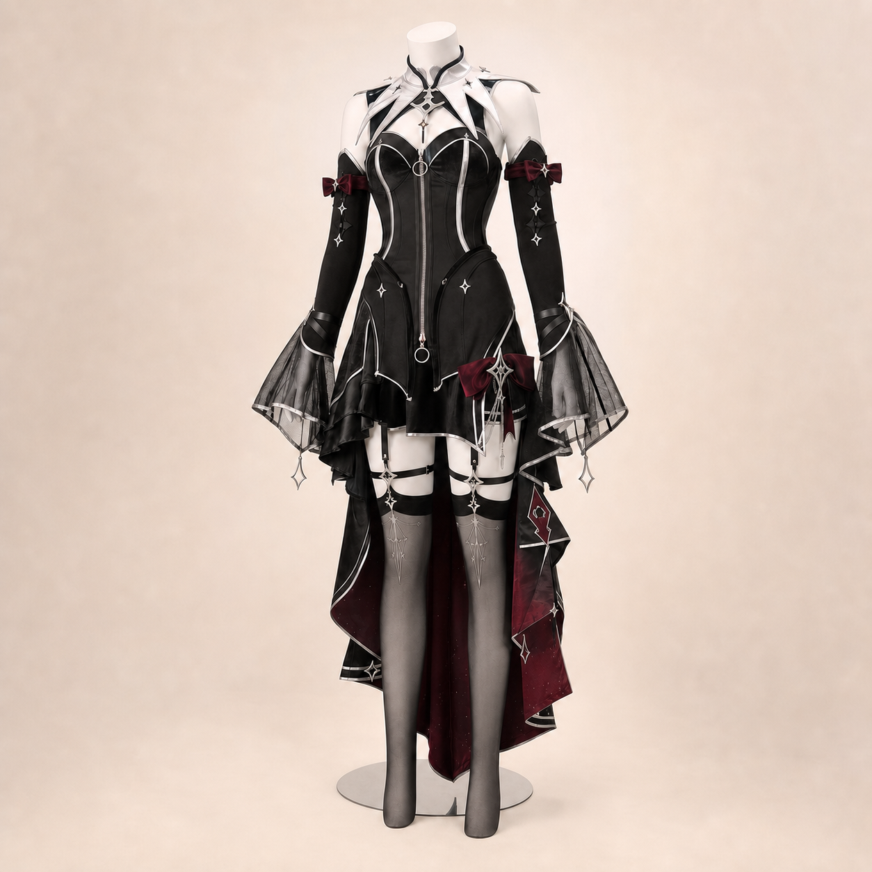 CosNova black silver celestial cosplay costume warm white studio hero view