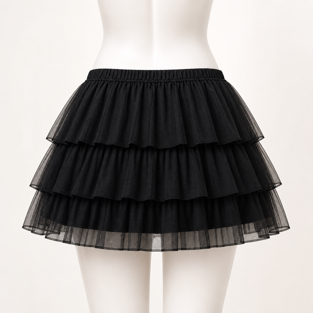 CosNova black three tier mesh petticoat back view