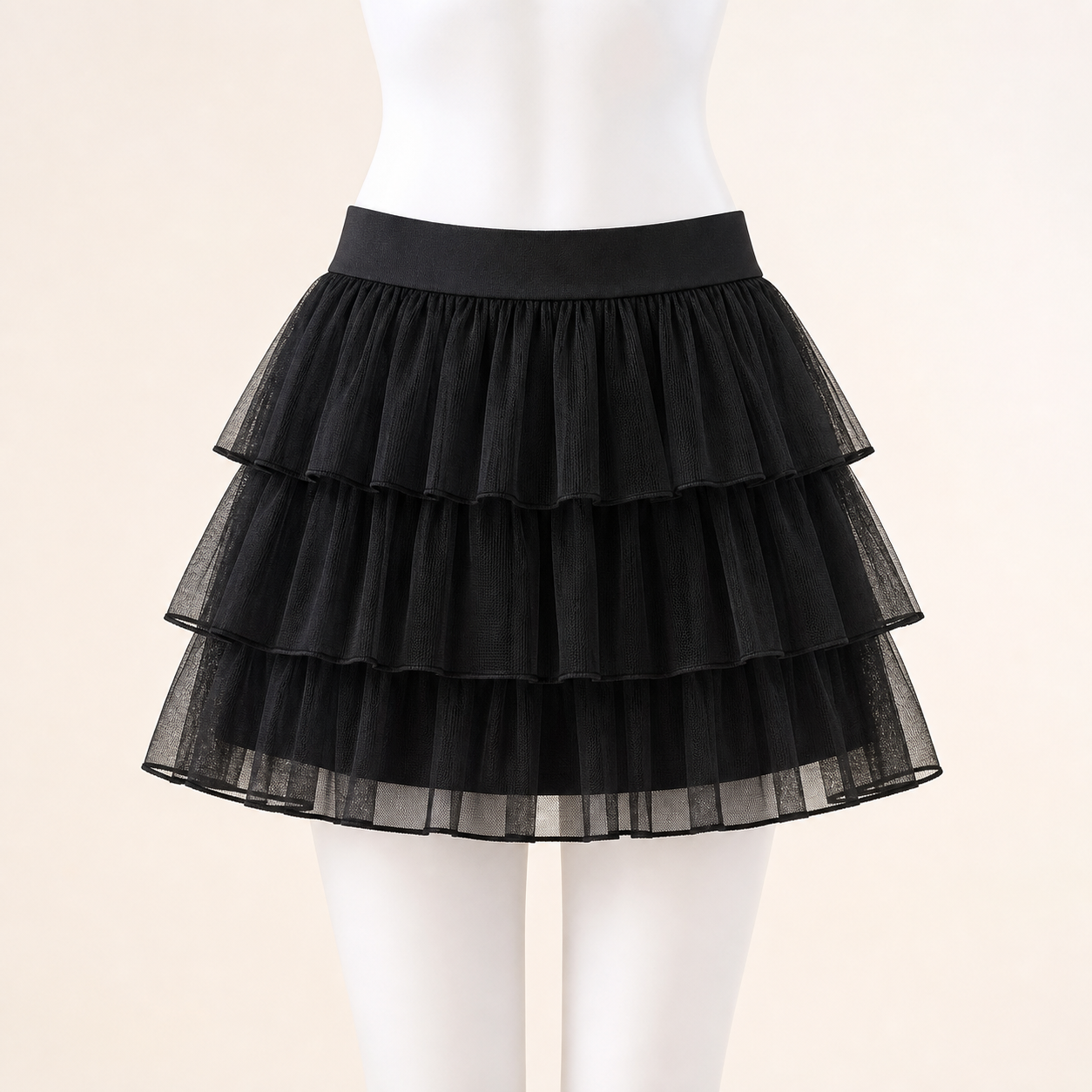 CosNova black three tier mesh petticoat front view