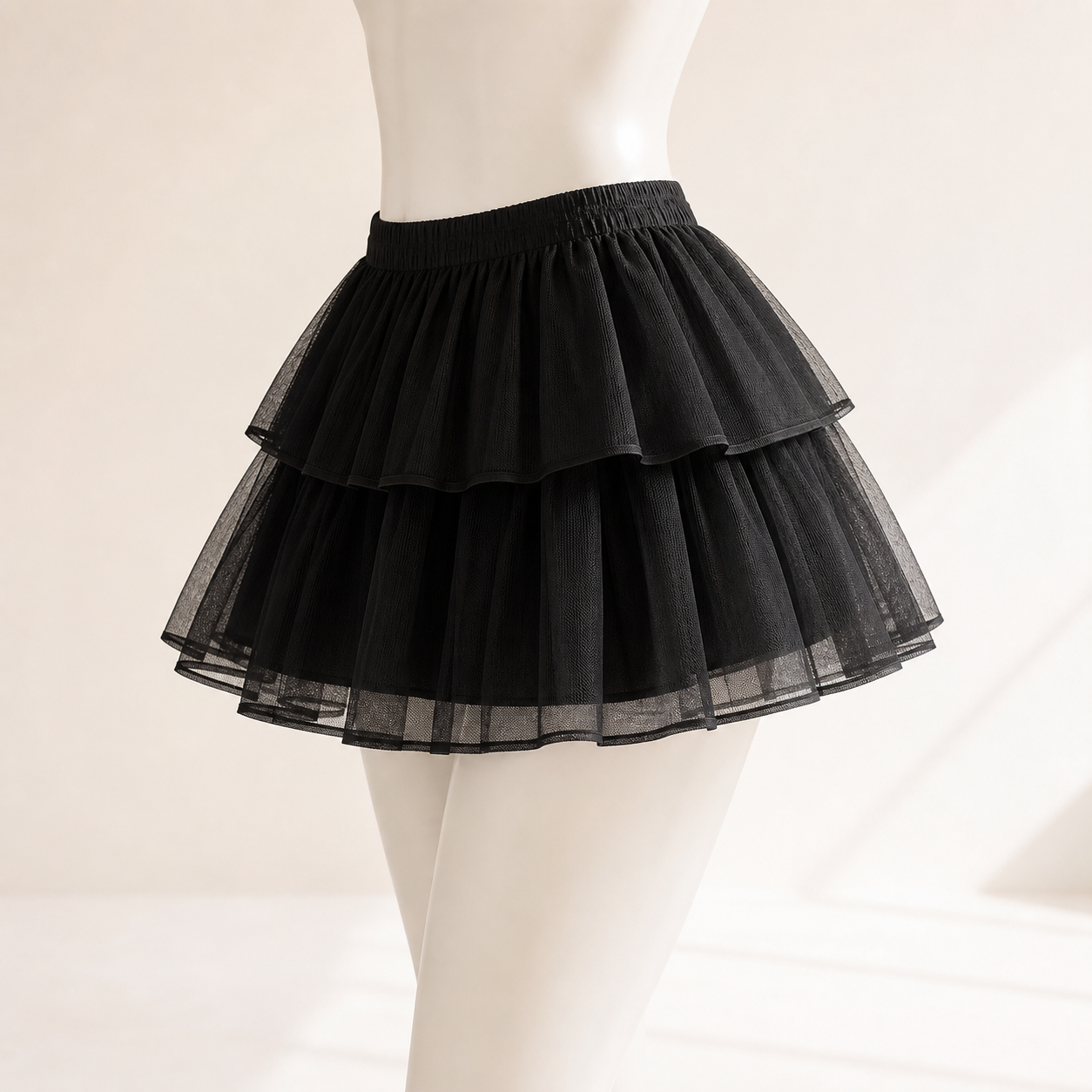 CosNova black three tier mesh petticoat side view