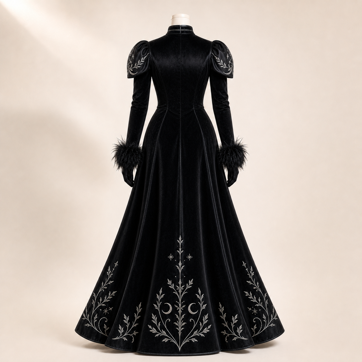 CosNova black silver lunar cheongsam costume back view