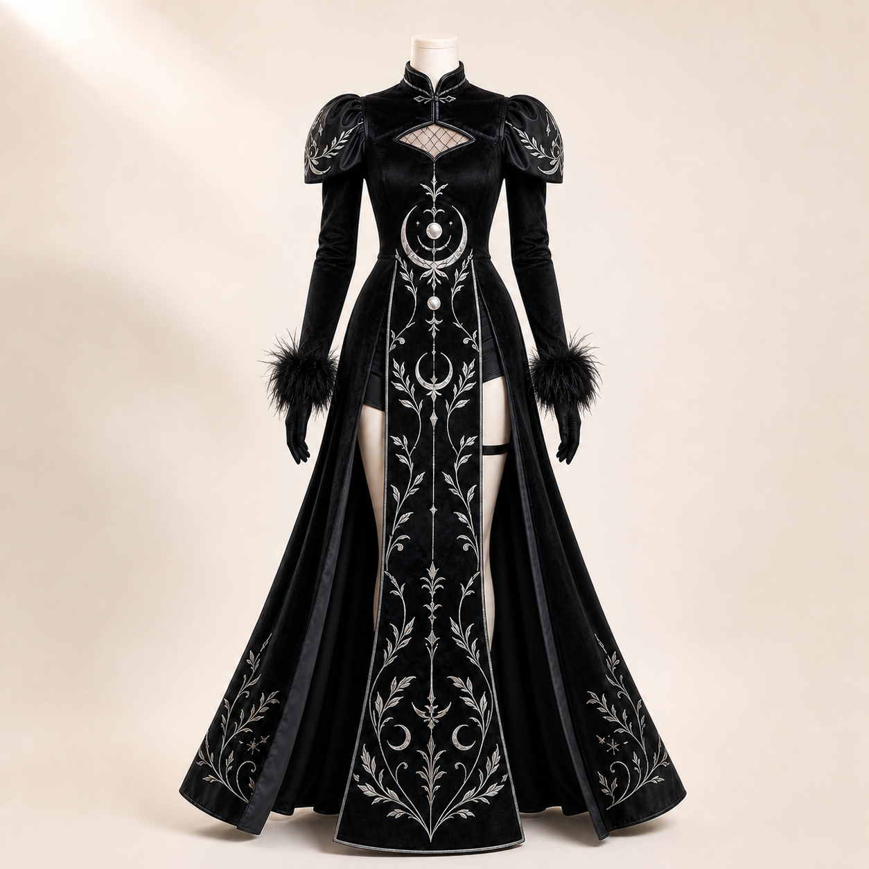 CosNova black silver lunar cheongsam costume front view