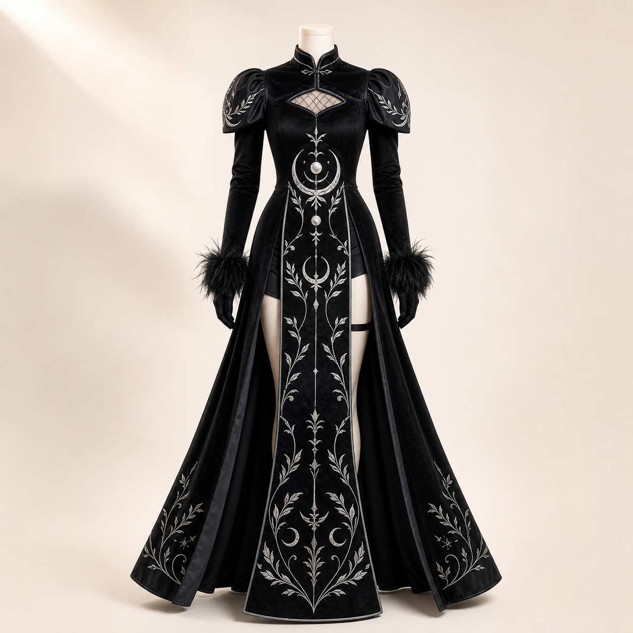 CosNova black silver lunar cheongsam costume hero view