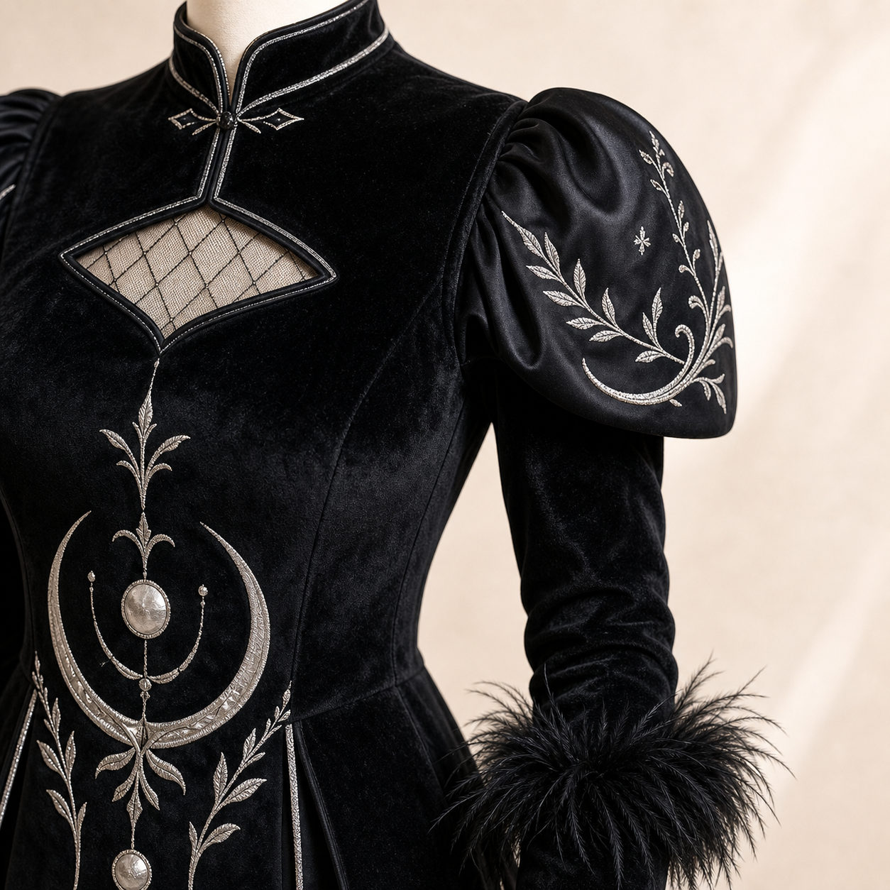 Sculpted sleeve and mesh keyhole detail on CosNova costume