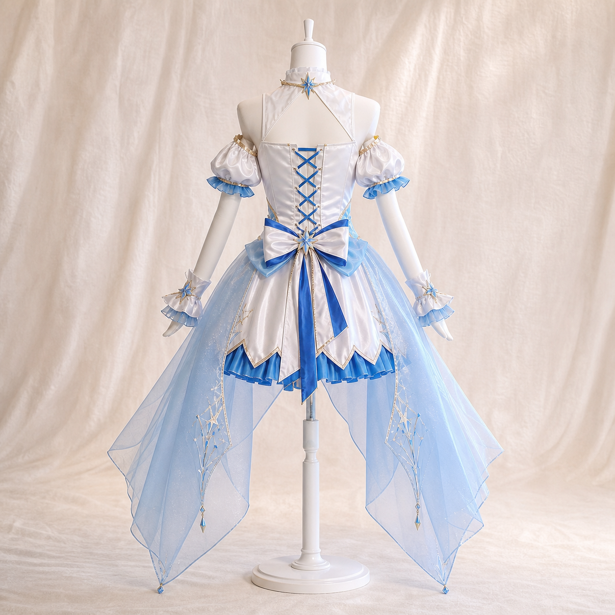 CosNova frosted azure performance dress back view with blue lacing