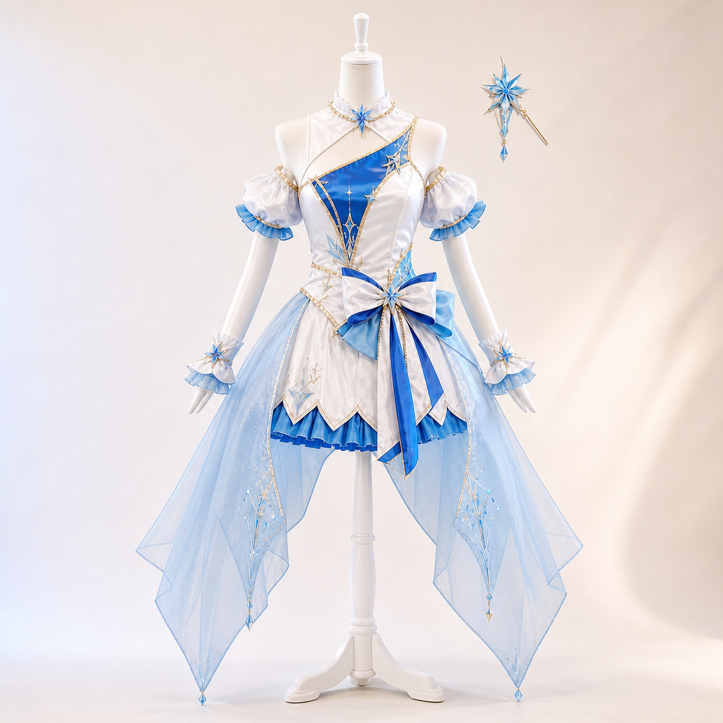 CosNova frosted azure performance dress front view with layered skirt