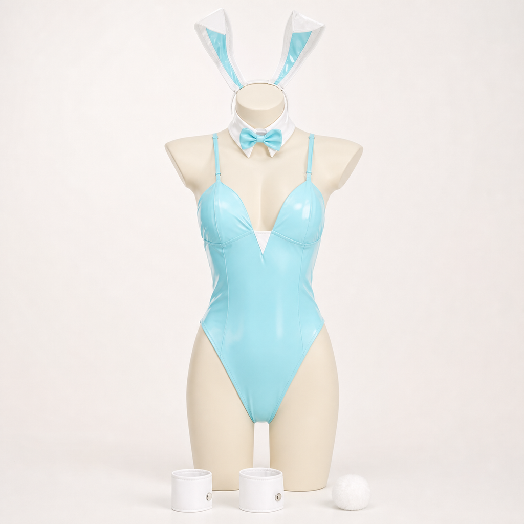 CosNova Aqua Blue glossy bunny costume front catalog view