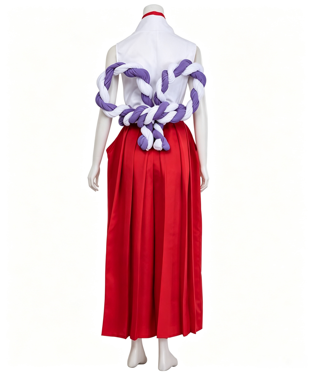 CosNova red white horned warrior costume mannequin back view