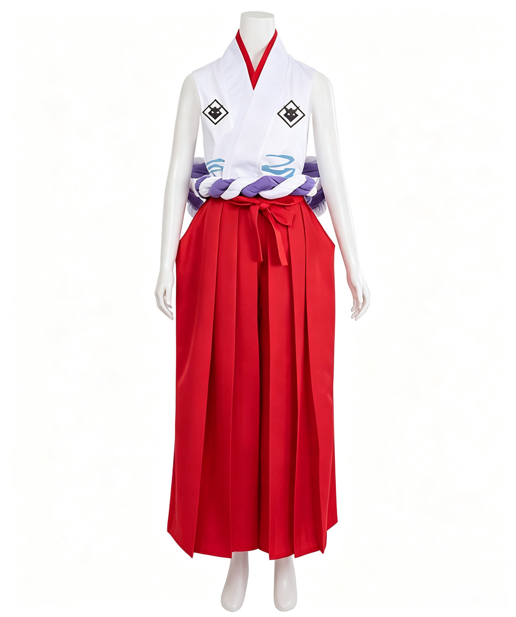 CosNova red white horned warrior costume mannequin front view