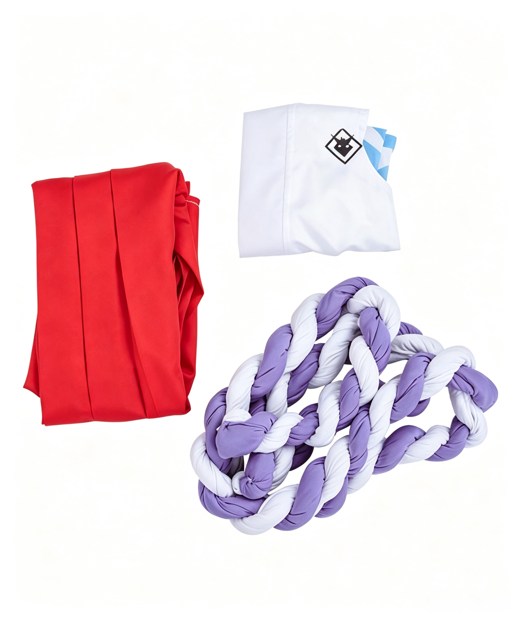 CosNova horned warrior cosplay set package contents with top pants and braided sash