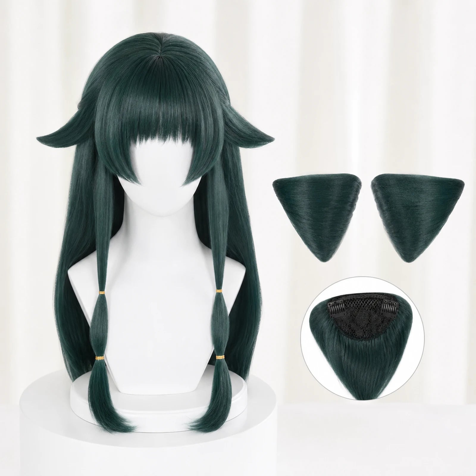 CosNova Type 6 dark green cosplay wig with removable pointed hairpiece accessories