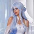 CosNova Mizuki-inspired long light blue cosplay wig worn by model in premium studio hero image