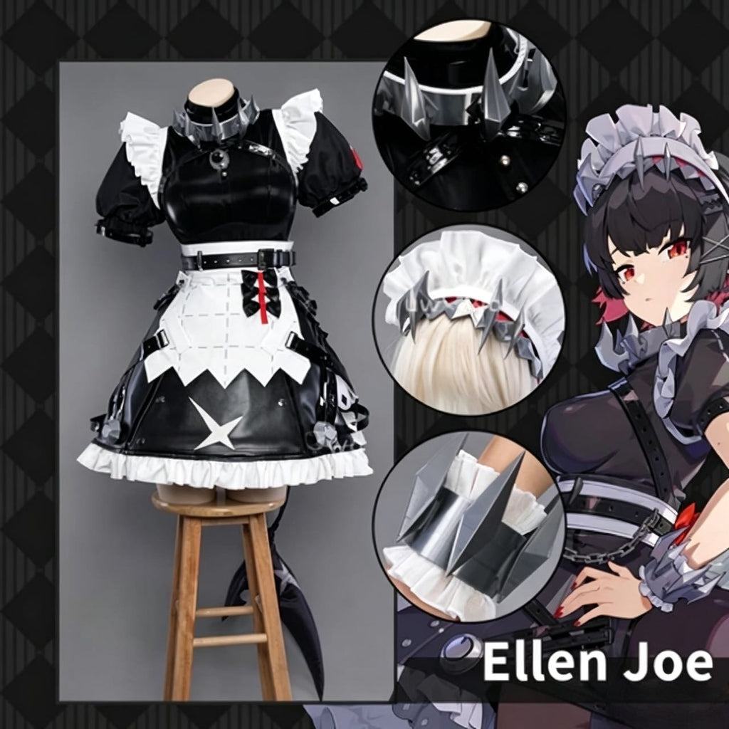 CosNova black white maid cosplay costume overview and accessory details