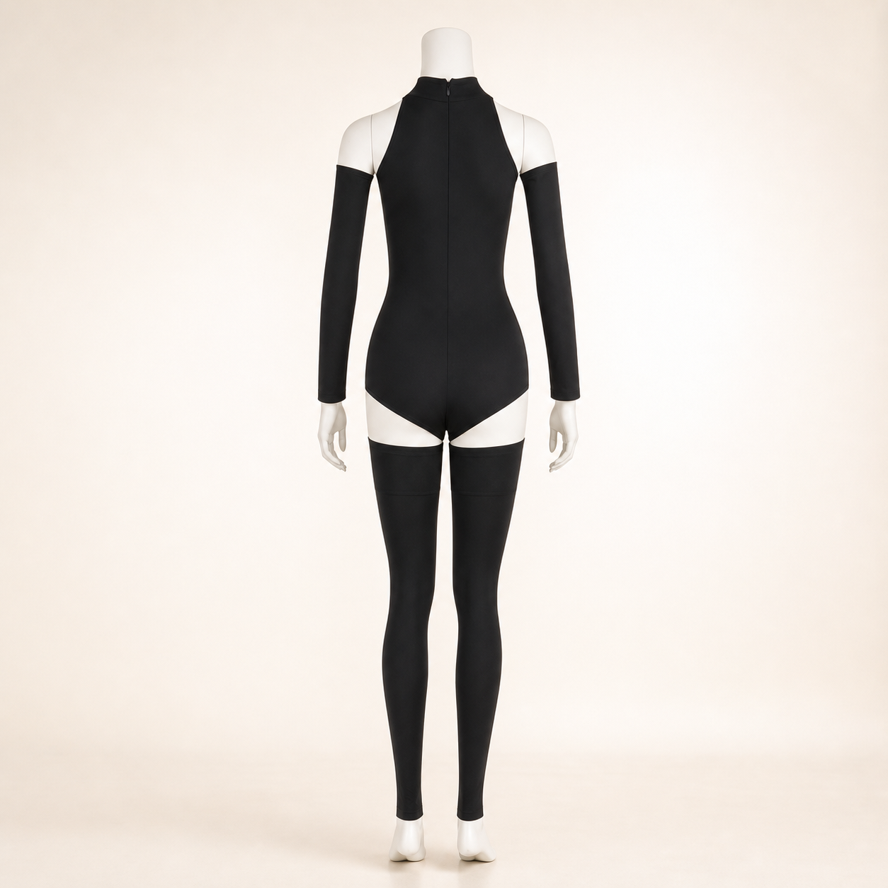 CosNova black cutout jumpsuit costume set back view