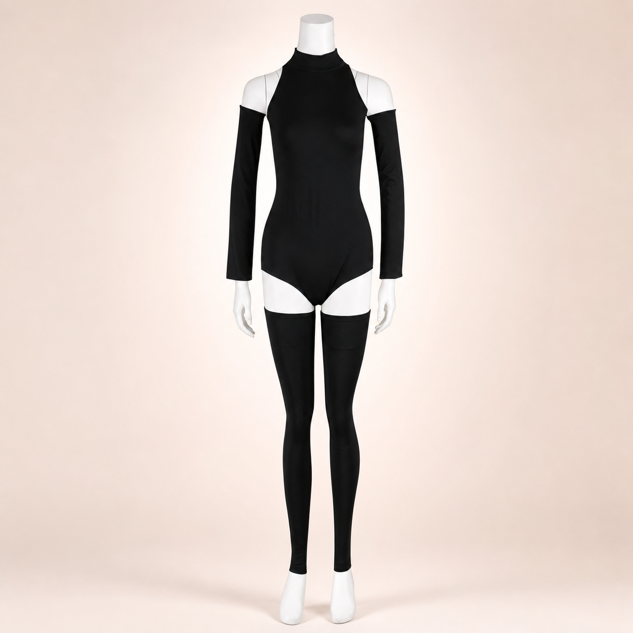 CosNova black cutout jumpsuit costume set straight front view