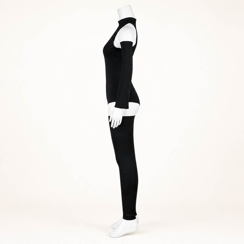 CosNova black cutout jumpsuit costume set side profile