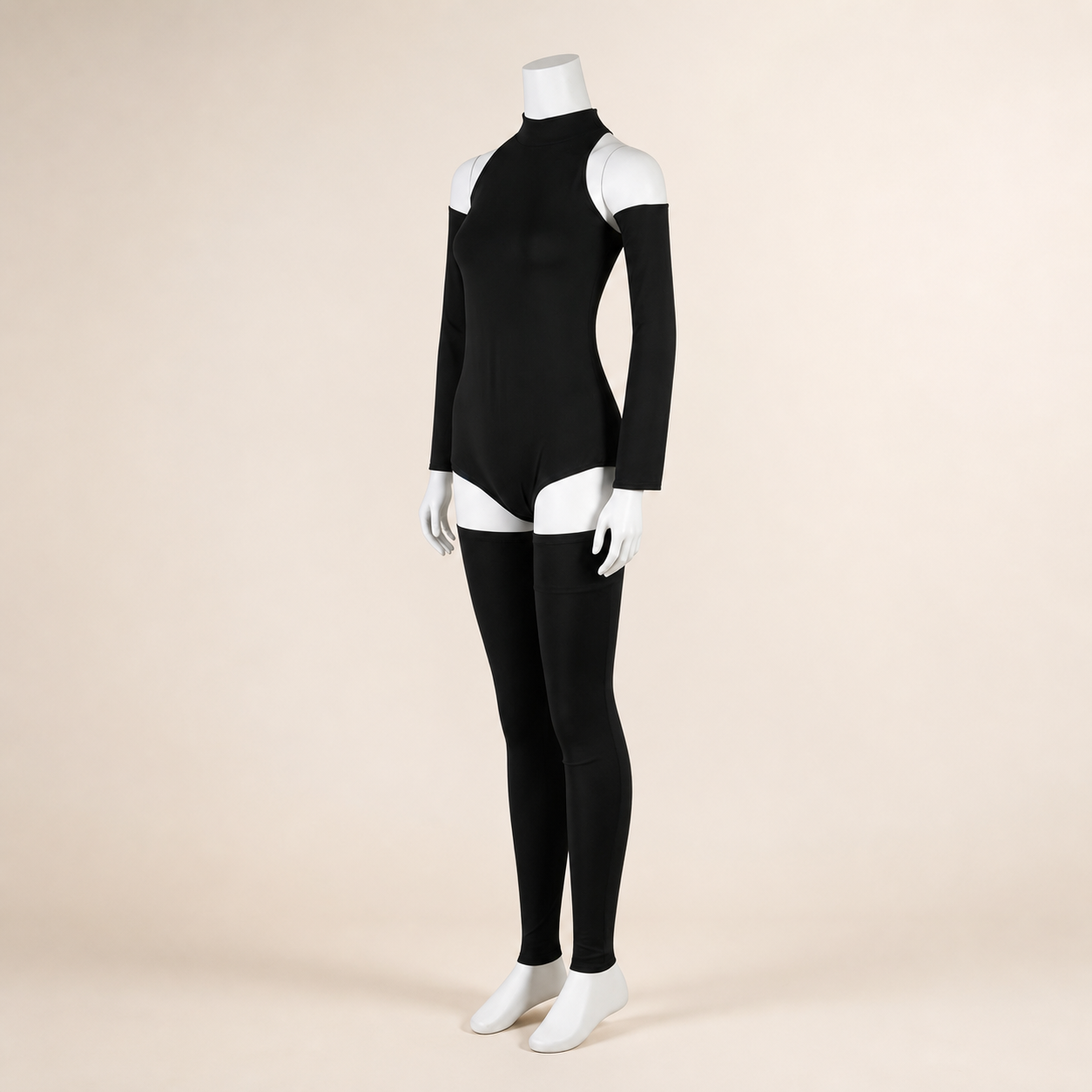CosNova black cutout jumpsuit costume set three-quarter view