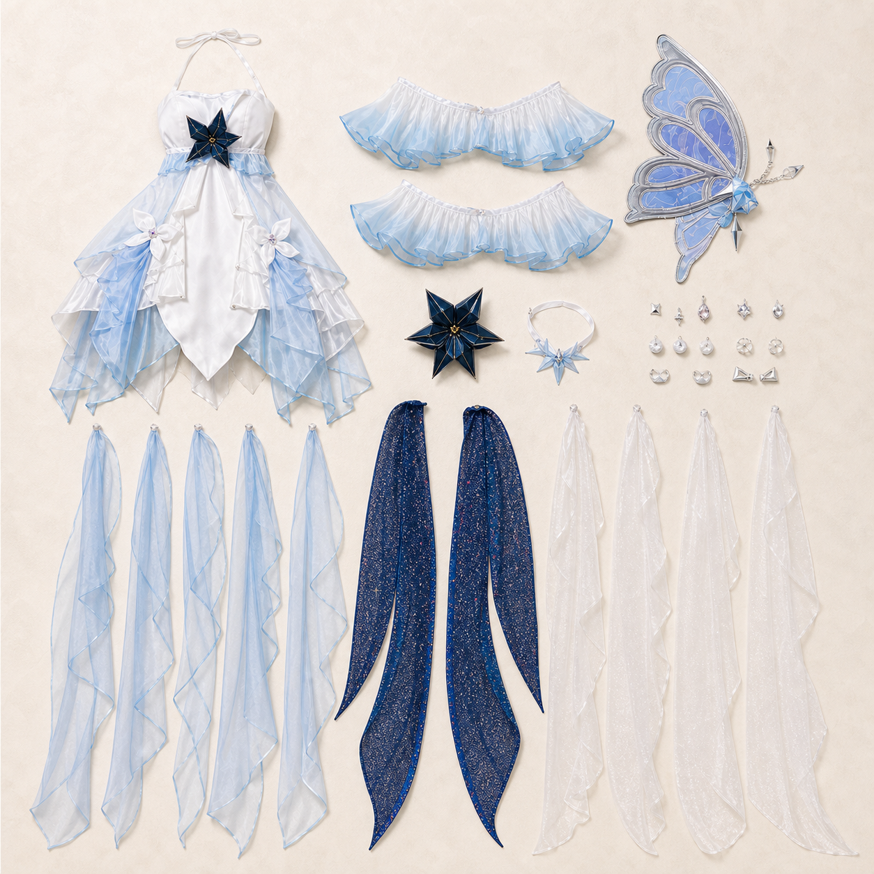 CosNova pearl blue tidal dream costume package contents flat lay