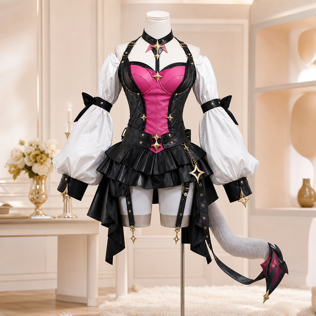 CosNova pink black fantasy tail cosplay costume full front mannequin view