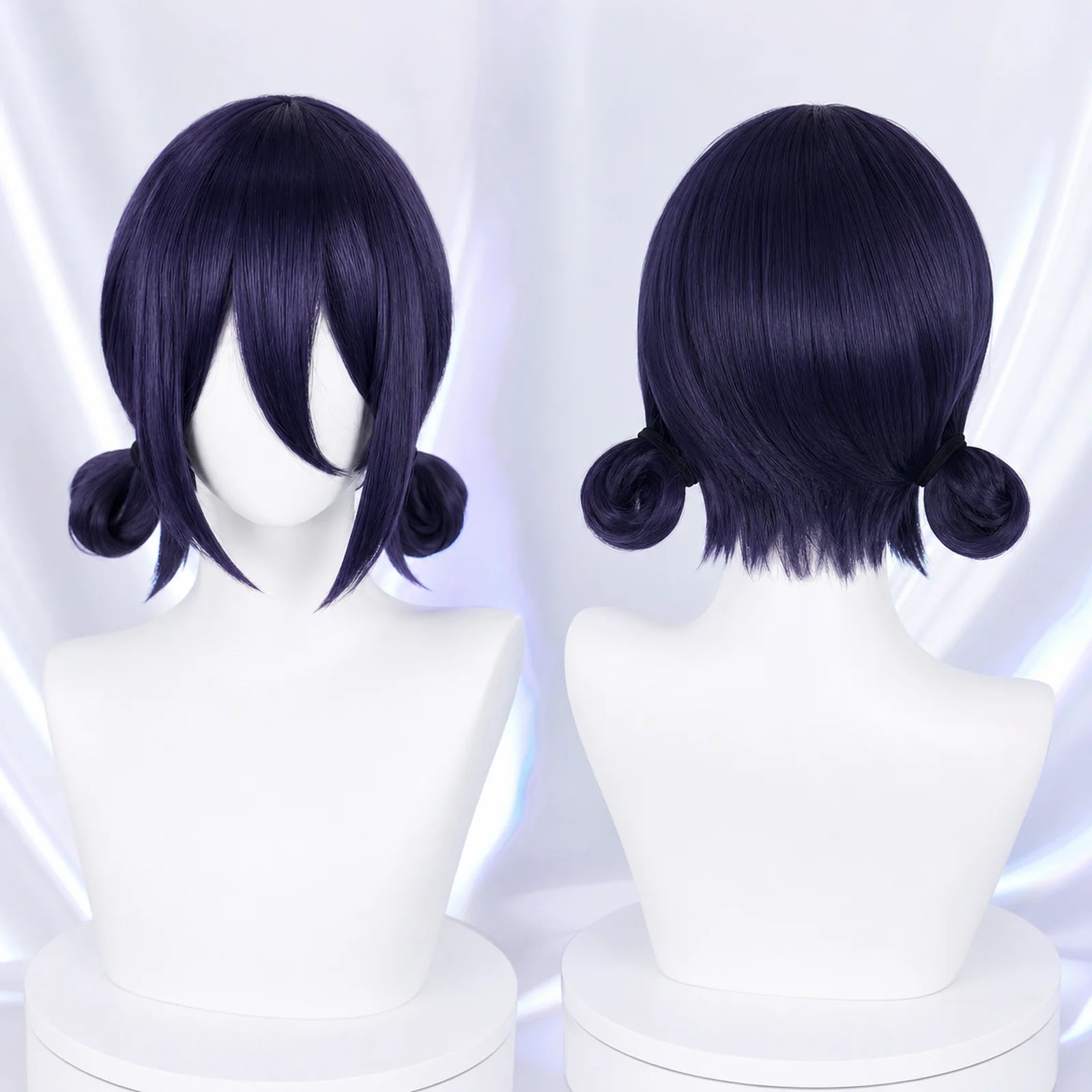 CosNova Reze-inspired short purple cosplay wig in Deep Purple-Blue color front and back view